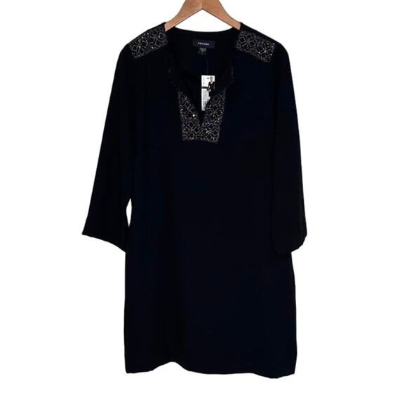 NWT Karen Kane Black Embroidered Shift Dress LARGE - Picture 2 of 9